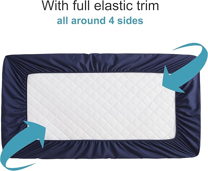 NTBAY 2 Pack Waterproof Crib Mattress Protector, Quilted 28"x52" Toddler Fitted Sheet - Machine Washable - Soft and Breathable Mattress Pad Cover for Crib, Nursery, Daycare, Cot, Navy Blue