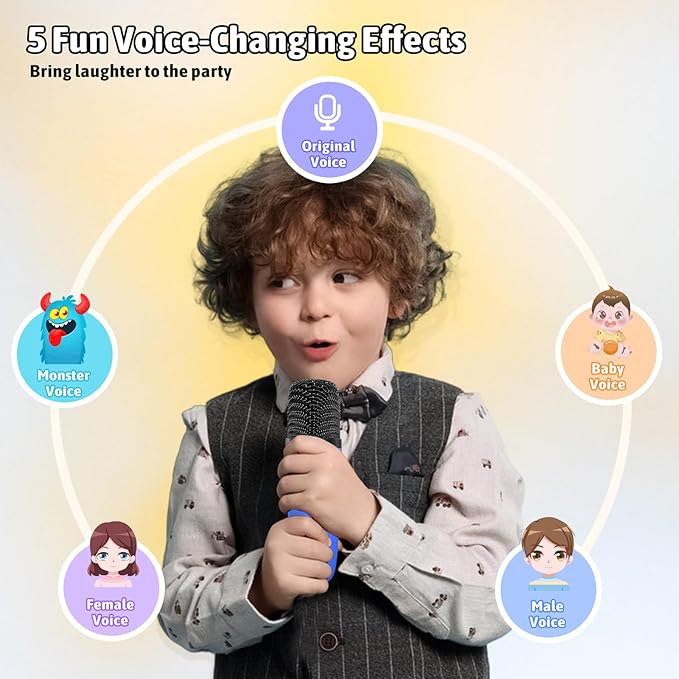 Karaoke Microphone Machine Toys for Kids Adults, Mini Portable Bluetooth Speaker with 2 Wireless Mics, Christmas Birthday Gifts for Boys Girls Ages 3 4 5 6 7 8 9 10 11 12+ Year (Blue)