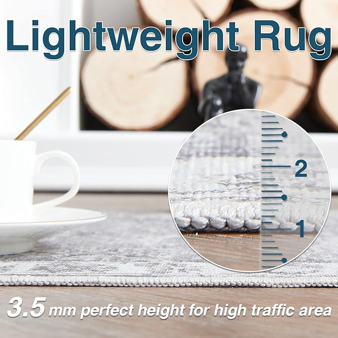 jinchan Hallway Runner Rug 3x7 Machine Washable Runner Rug Grey Vintage Floral Design Non-Slip Low Pile Ultra-Thin for Kitchen Laundry Room Bedroom Farmhouse (3‘x7',Grey)