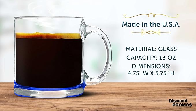 Libbey Clear Glass Coffee Mugs 13 oz. Set of 10, Bulk Pack - Perfect for Coffee, Tea, Espresso, Hot Cocoa, Other Beverages - Blue Bottom