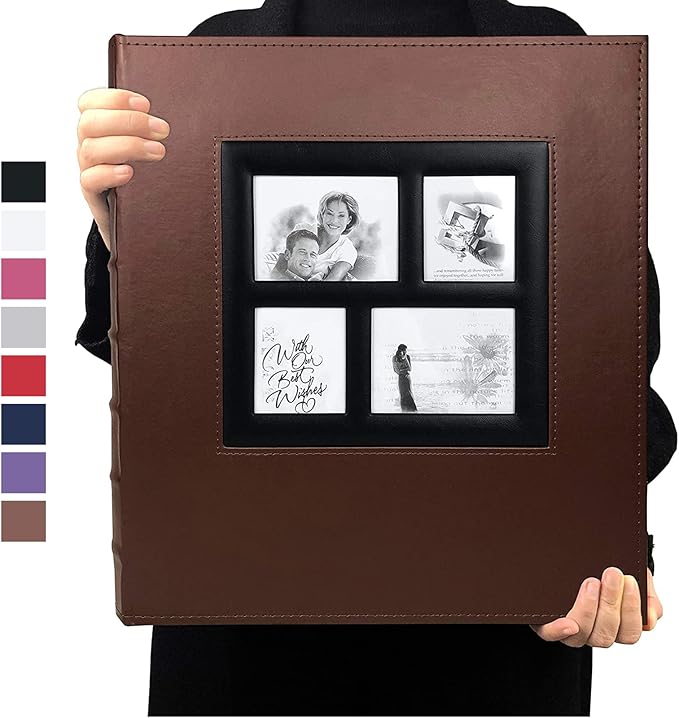 RECUTMS Photo Album 600 Pockets,Sewn Bonded Black Leather Book Pockets Hardcover Photo Frame 4x6 Photos Anniversary Baby Vacation Album (Brown)
