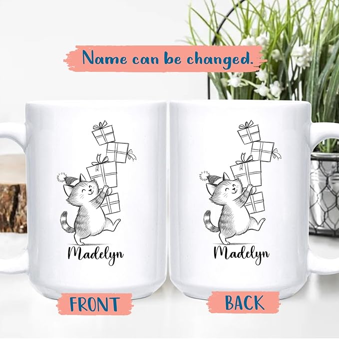 Customized Name Cat Lover Ceramic Mug Gift For Cat Mom/Dad/Family/Friends, Personalized Cats Coffee Mug 11 15Oz, Cute Cats White Accent Cup Gift For Birthday Christmas Thanksgiving, Animal Teacup