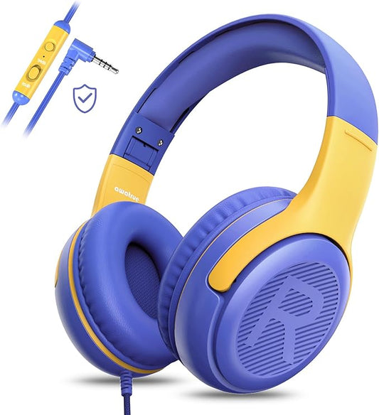 Kids Headphones Wired with Microphone for ipad Computer Laptop for Boys Girls Volume Limit Foldable Over Ear Headset for School 3.5mm Jack