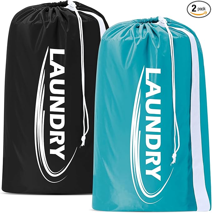 Sylfairy 2 Pack XL Laundry Bag with Strap,Heavy Duty Travel Laundry Bag,Rip-Stop Dirty Clothes Shoulder Bag with Drawstring,Easy Fit a Laundry Hamper or Basket Travel Essentials