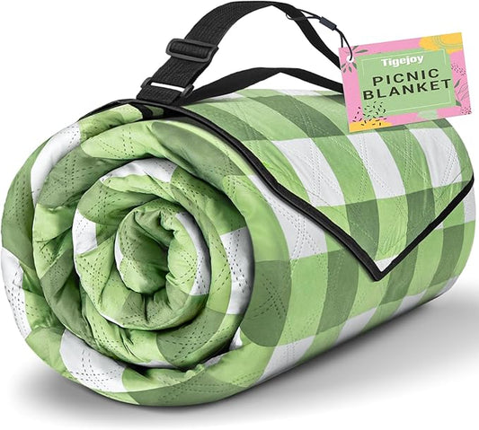 TigeJoy Extra Large Picnic Blanket Waterproof Foldable 80''x80'', Outdoor Picnic Mat Beach Blanket Sandproof for Park, Grass, Travel, Hiking, Camping Essentials, Gingham Picnic Blanket