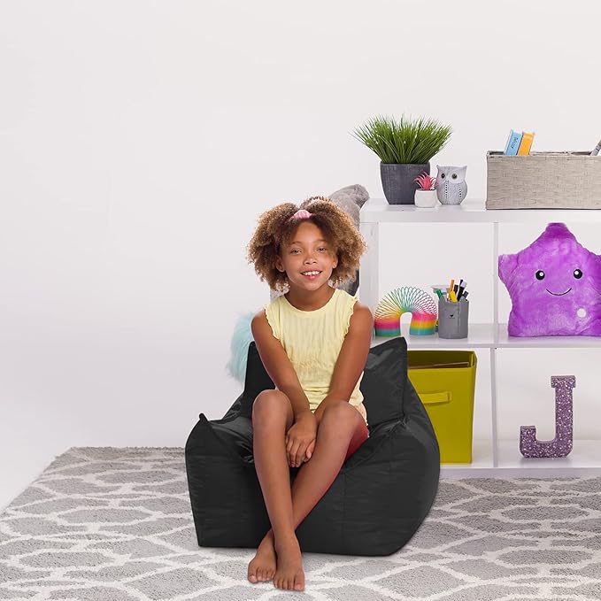 Posh Creations Bean Bag Chair Structured Comfy Seat Use for Gaming, Reading and Watching TV, Newport, Black