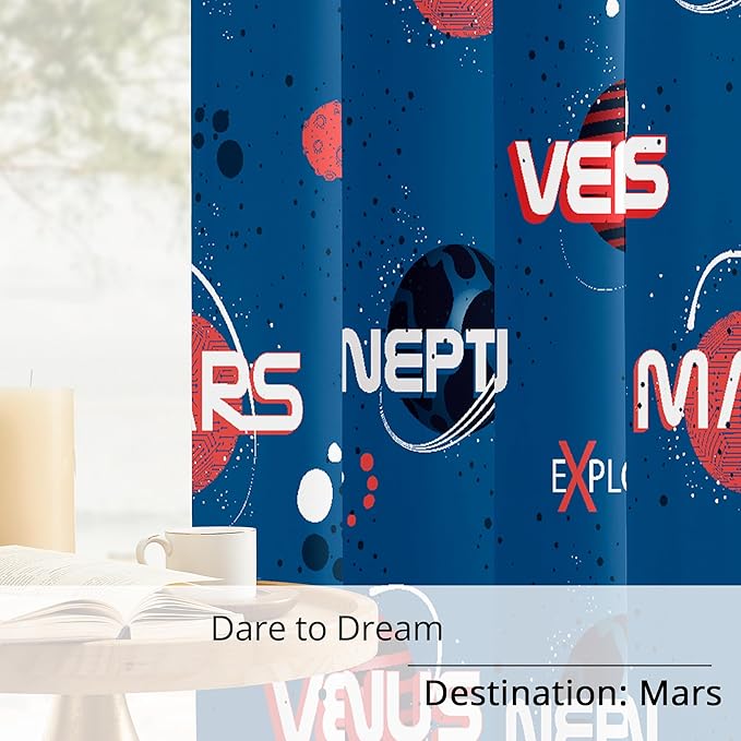 Kids Space Mars Blackout Curtains - 100% Blackout, Thermal Insulated, Noise Reducing,Bring The Cosmos Closer to Kids Room, 2 Panels (Planet Parade, W52×L84)