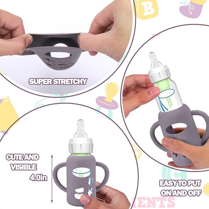 BUSOHA 3 Pack Silicone Sleeves for Dr. Brown's Glass Baby Bottles - Drop Protection Baby Bottle Sleeves,Compatible with Dr. Brown's Newborn Glass Bottles,with Silicone Handles,4 oz