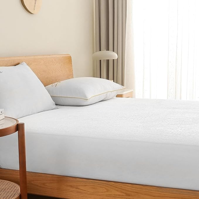 California King Size Waterproof Mattress Protector Fitted Terry Mattress Pad Cover with Deep Pocket Up to 18''