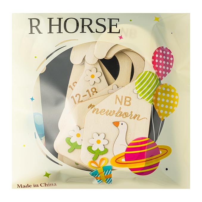 R HORSE Wooden Baby Closet Dividers - 3D White Goose Baby Closet Organizer, 8Pcs Double-Sided Cute Goose Newborn Clothes Size Hanger Dividers, Nursery Decor Birthday Gift for Boy Girl (0-24 Months)