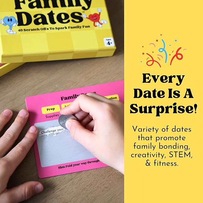 Family Dates 40 Scratch Off Cards – Fun Activities & Date Night Ideas for Kids and Parents – Adventure Card Game for Families – Unique Gift for Family Nights, Holidays, or Birthdays