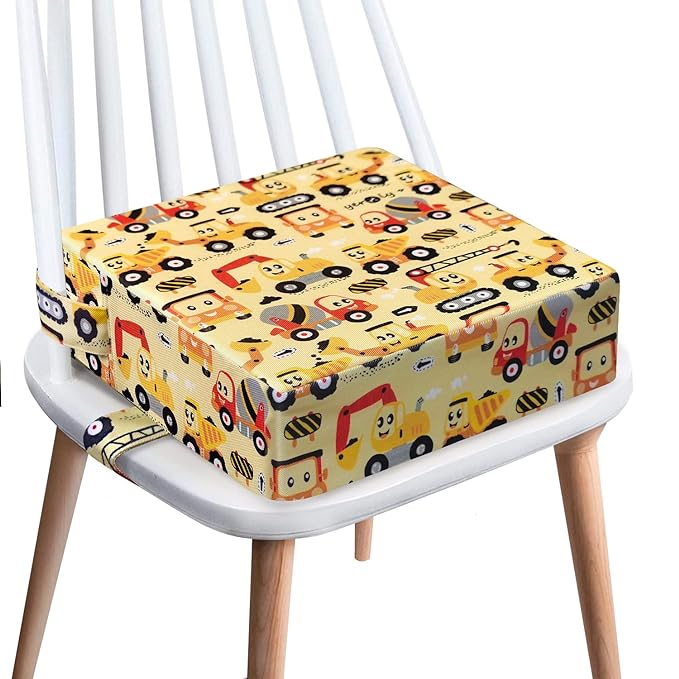 Toddler Booster Seat for Dining Table,4 Inches Washable Double Safer Straps Non-Slip Bottom Booster Seat Dining for Kids, Portable Travel High Density Sponge Detachable Increasing Cushion for Child
