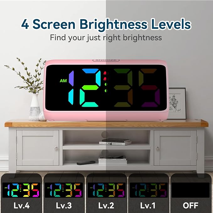 Netzu Loud Alarm Clock for Heavy Sleepers, RGB Alarm Clocks for Bedrooms Seniors Kids, Plug in Digital Clock with 5 Dimmers, 2 Alarms, 4 Volumes and Snooze
