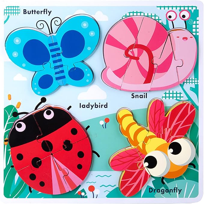 Wooden Creature Puzzles for Toddlers 2-4,Toddler Puzzle Ages 1-3, Montessori Educational Toys for 2 3 Years Old, Wood Learning Gifts for Preschool Kids Boys Girls