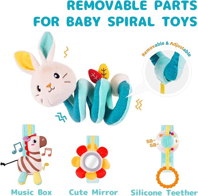 Koty Car Seat Toys, Infant Spiral Plush Toys, Baby Stroller Toys Hanging Crib Activity Toy for CarSeat Crib Bed Stroller, Rabbit Hanging Rattle Gifts for Babies 0-6 Months（Rabbit）
