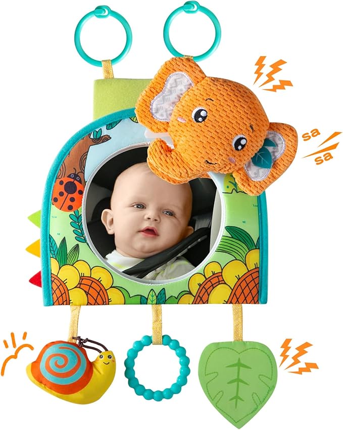 Car Seat Toy, Baby Car Mirror Toy for Rear Facing, Travel Baby Activity Center with Hanging Engaging Toys for Infants Babies 0-6-12-18 Months Boy Girl