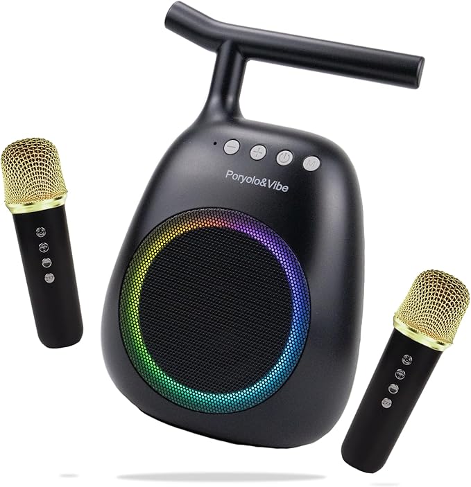 Karaoke Machine for Kids Adults Portable Bluetooth Speaker with 2 Wireless Microphones LED Lights Artistic Design 8-Hour Battery Support Family&Party Choice Fun for All Ages Gifts
