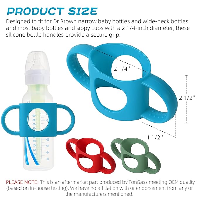 TonGass (3-Pack) TonGass Universal Fit Baby Bottle Holders with Easy Grip Handles for Babies to Hold Their Own Bottle - BPA-Free Soft Silicone
