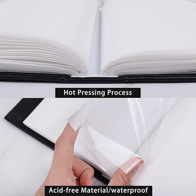 RECUTMS 100 Photo Album for 4x6 100 Small Photos Black Premium Leather Cover Inner White Page Vertical Photo Book for Family Wedding Graduation （Black）