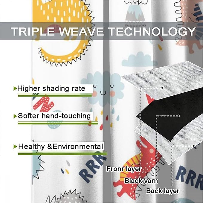 Cartoon Dinosaur Curtains for Kids Boys Girls Home Decor Colorful Cute Dino Animals Print Pattern Rod Pocket Blackout Window Drapes for Nursery Baby Bedroom Playroom W31.5xL72in 2 Panels