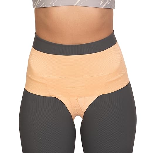 Patented Women’s Pelvic Floor Orthotic Support Belt ― Uterus Pain Relief Girdle for Dropped Bladder, Vulvar Varicosities, Postpartum Recovery, SPD | High Waist - BEACH SAND - MEDIUM