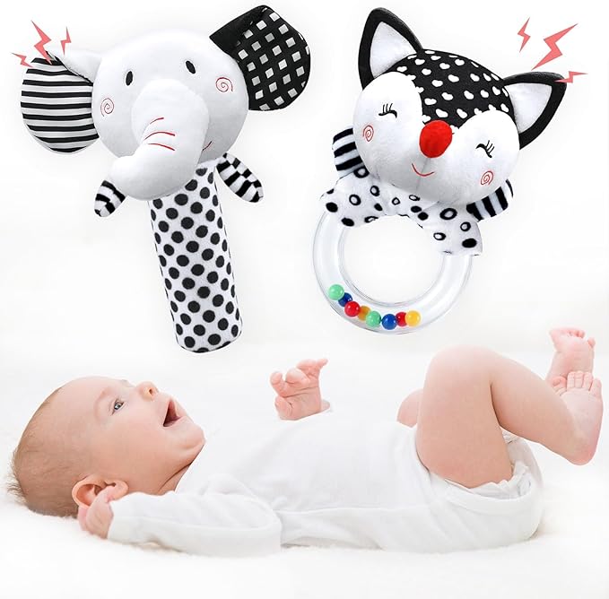 Baby Rattles 0-6 Months Baby Toys 0-6 Months, Newborn Toys 0 3 Months Brain Development, Infant Toys 0-6 Months Baby Sensory Toys Soft Rattles for Babies 0-6 Months Shower Party Gift
