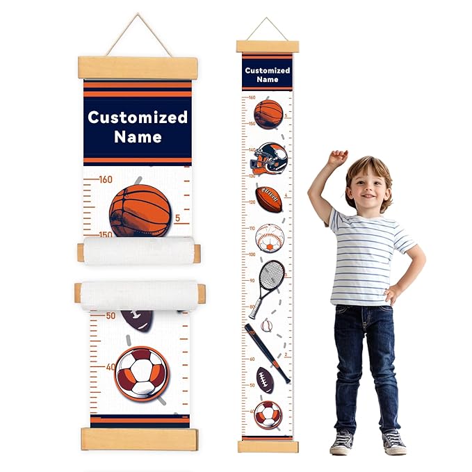 Personalized Name Growth Chart for Kids, Ball Measuring Height Chart, Meaningful Memories Through Kid Size Chart Measurement, Growth Chart Ruler for Wall, Toddler Room Decor