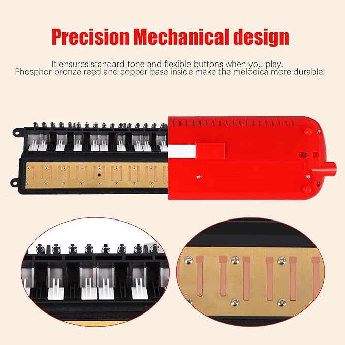 EastRock 32 Key Melodica Instrument Keyboard Soprano Piano Style with Mouthpiece Tube Sets and Carrying Bag for Beginners Adults Gift Red