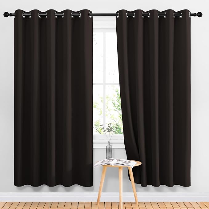 NICETOWN Bedroom Blackout Curtains and Drapes - Energy Smart Thermal Insulated Solid Grommet Blackout Draperies for Living Room (2 Panels, 66 inches x 72 inches, Toffee Brown)