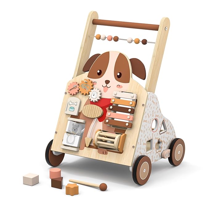 Wooden Baby Walker, Baby Push Walker, Activity Walker, for Babies 12 Months Learning to Walk, Montessori Walker Toy, Activity Center, Wooden Baby Toys