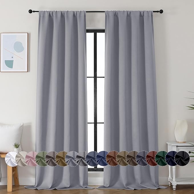 Simplebrand Ava Silver Grey Blackout Curtains for Bedroom 90 Inches Long 2 Panels Set, Solid Privacy Energy Saving Living Room Window Treatment Curtains Blackout Drapes, W40 x L90 Inch, Silver Grey