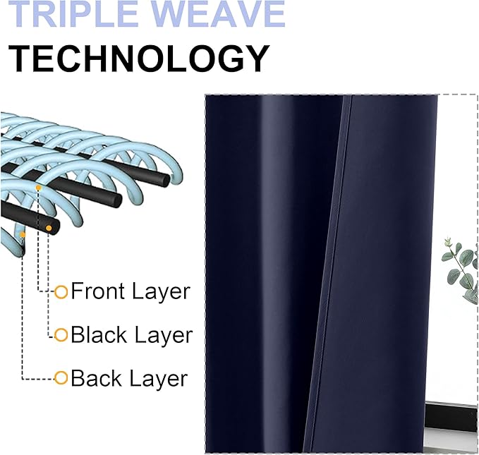 Simplebrand Ava Navy Blue Blackout Curtains for Bedroom 63 Inch Length 2 Panels, Solid Thermal Insulated Energy Saving Rod Pocket Window Treatment Curtains Blackout Drapes, W40 x L63 Inch, Navy Blue