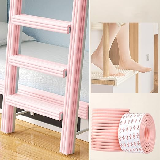 Bunk Bed Ladder Pads,Self-Adhesive Bunk Bed Ladder Cover Foam Padding,Traction Treads for Stair Steps,Soft Extra-Wide Edge Protector,Furniture 6.5 Ft Pink