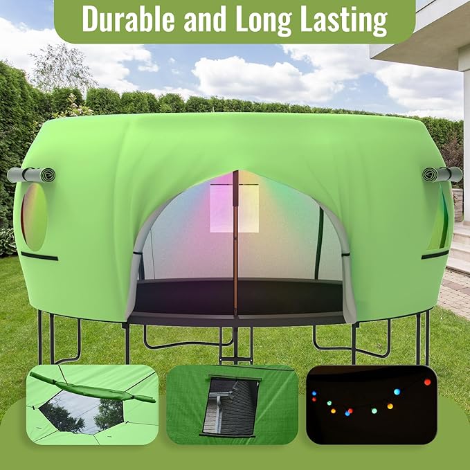 Gardenature 10FT/12FT/14FT Trampoline Tent(Tent Only), Fit Round Trampolines, Shade Cover with LED Light, Outdoor Trampolien Accessories, Anti-Tear, Beige
