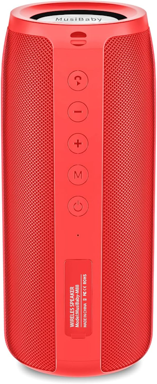 Bluetooth Speaker,MusiBaby M88 Speakers,Dual Pairing, Bluetooth 5.3,Loud Stereo Sound,Booming Bass,30H Playtime for Home& Outdoor Party,Beach,Portable Speaker,Gifts(Red)