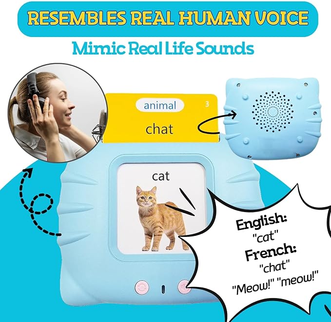 ZEENKIND French & English Talking Flash Cards with 510 Sight Words for Toddlers 3-6 Years Old, Learn French for Kids, Audible Pocket Speech Early Learning Bilingual Flashcard Toys, 255 Cards