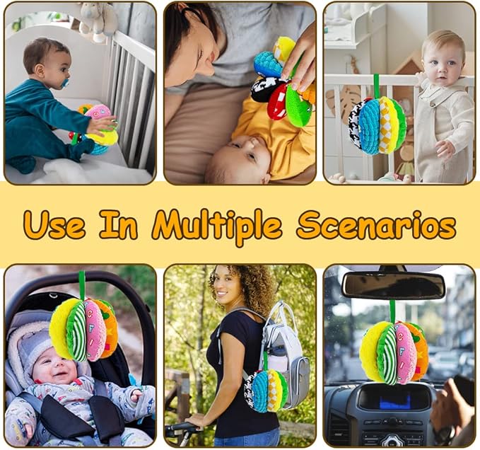 8-in-1 Sensory Balls for Infant Toddlers,Rainbow Fabric Baby Toy for Sensory Development,Montessori Toys for Babies 6-12 Months,8 Different Sensory Tactile Textures with Crinkle Rattle Squeakers