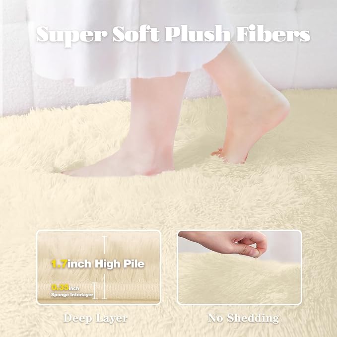 2x6 Runner Rug for Bedroom: Fluffy Shag Soft Washable Rugs Small Fuzzy Plush Indoor Carpet for Hallway Bedside Dorm Kids Girls Boys Room (Cream White, 2'x6')