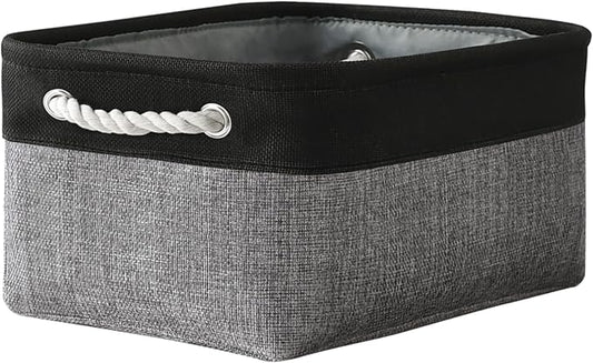 TheWarmHome Storage Basket for Organizing - 1 Pack 14x10x6.7 inch Collapsible Storage Bins for Shelves, Dog Toy Bin for Closet Organizer laundry Gift Cloth Nursery (Grey & Black)