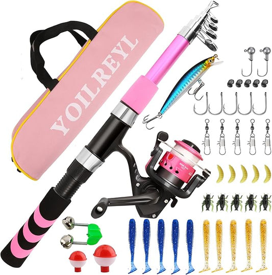 Collapsible Telescopic Fishing Rod and Reel Combo Push Button Small Fishing Pole Kit Beginner Youth Boys Fishing Starter Set Tackle