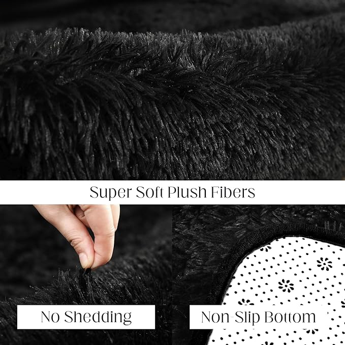Black Area Rug, 5x7, Soft Plush for Living Room, Bedroom & Nursery, Non-Slip Indoor Carpet for Study, Kids Room Decor