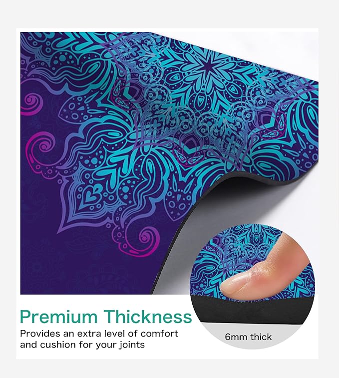 Non Slip Yoga Mat TPE Workout Mat for Men Women, Thick Workout Mat with Carrying Strap, Fitness Mats for Exercise, Yoga, Fitness, Pilates, Floor Workouts (72" x 24" x 6mm)