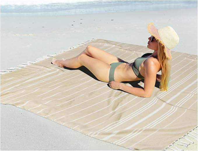 Oversized Turkish Beach Towel Blanket XXL Cotton Sandproof Towels Boho Woven Extra Large Big Sand Free Giant Throw Thick Blankets Huge Quilt XL Picnic Camping Necessities Cloud For Adult Gifts Beige