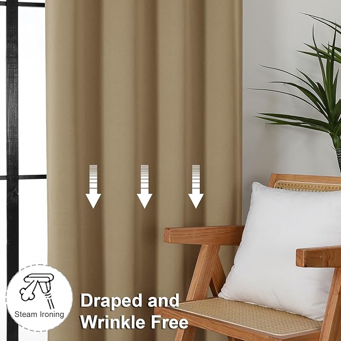 Simplebrand Ava Taupe Short Blackout Curtains for Bedroom 54 Inches Long 2 Panels Set, Solid Thermal Insulated, Energy Saving Window Treatment Curtains Blackout Drapes, W40 x L54 Inch, Taupe