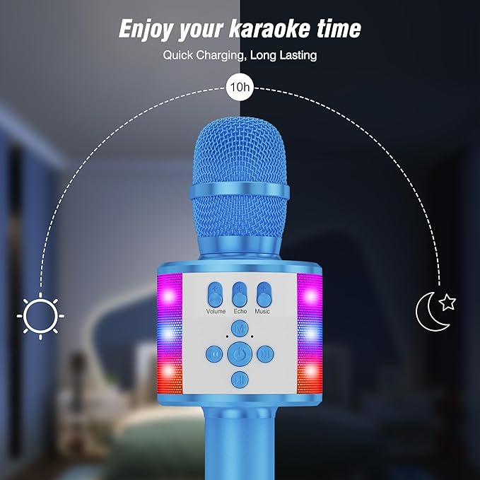 BONAOK Karaoke Microphone for Kids & Adults - Bluetooth Microphones Singing Mic with Disco Lights, Echo Effect, Built-in Speaker Portable Karaoke Player for Party Travel Gifts Q78(Blue)