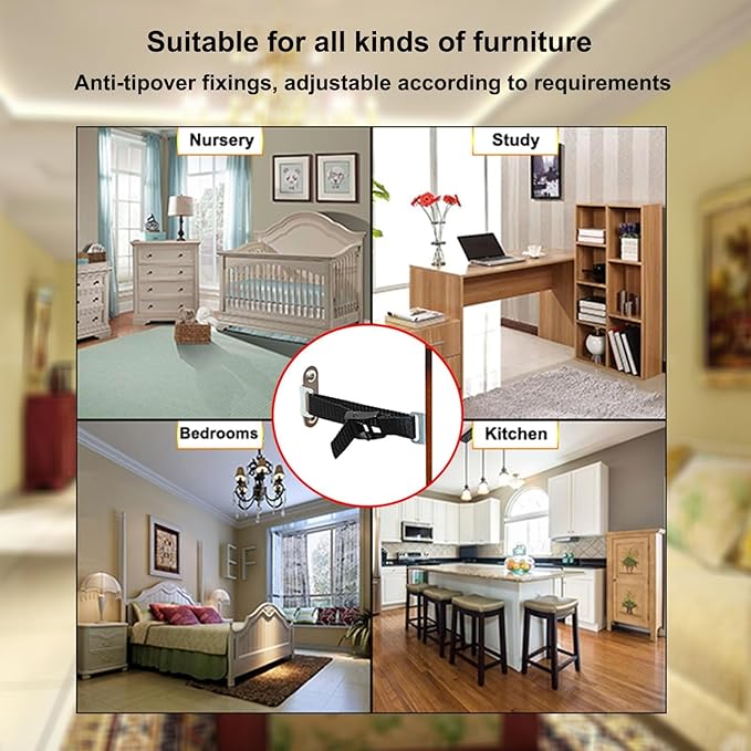 Furniture Anchors for Baby Proofing(2 Sets),Anti Tip Furniture Anchors,Furniture Wall Anchor,Adjustable Furniture Straps,Wall Anchors for Furniture Securing for Baby&Pet Safety