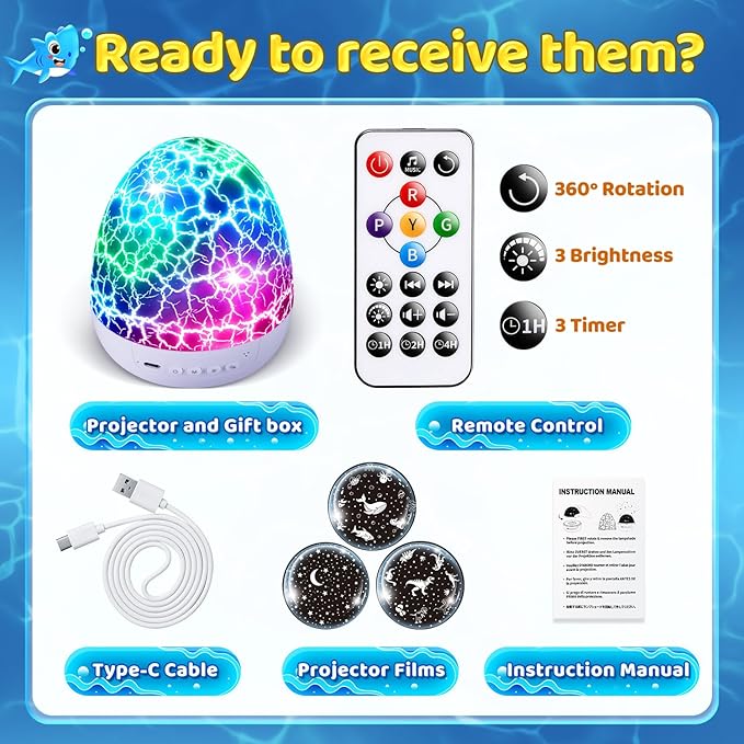 Baby Sound Machine Night Light Projector | 15 Sleeping Sounds & 3D Films | 31Colors & Remote Control | Toddler Night Light for Kids, Baby White Noise Machine, Sound Machine baby, Egg Light for Nursery