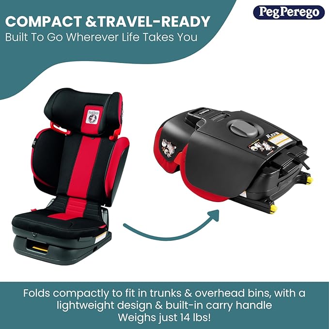 Peg Perego Viaggio Flex 120 Booster, 4D Total Adjust for Safety & Comfort, No Armrests, Compact Fold for Travel, 40-120 lbs, Made in Italy, Crystal Black (Black)