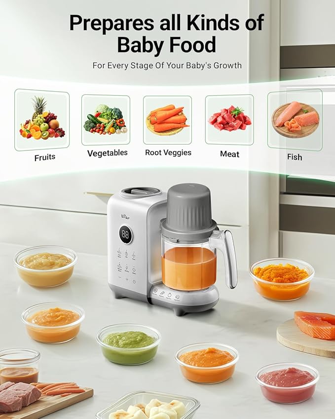 Bear Baby Food Maker with Two Layer Steam Baskets, Multifunction Baby Food Processor Steamer Puree Blender, Baby Food Mill with Bottle Warming Sterili-zing Auto Cleaning Function, BPA-Free, White