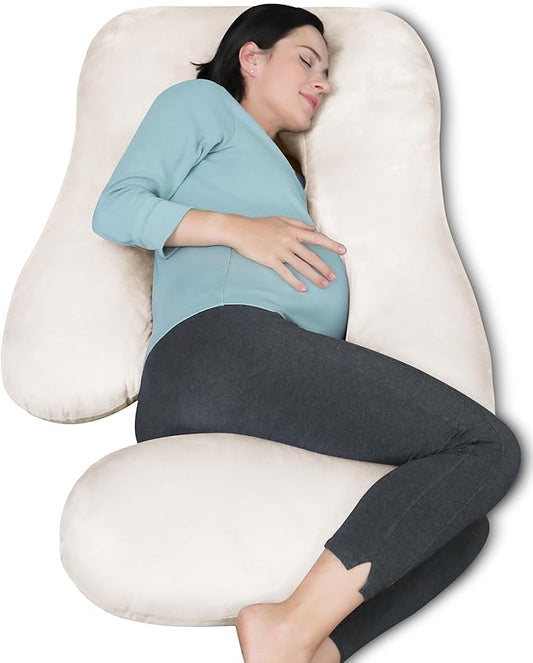 MOON PARK Pregnancy Pillows for Sleeping - U Shaped Full Body Maternity Pillow with Removable Cover - Support for Back, Legs, Belly, HIPS - 65 Inch - Ivory